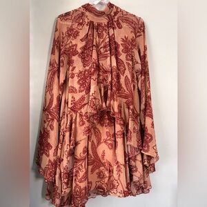Avec Les Filles Deep Red and Tan Floral Dress
